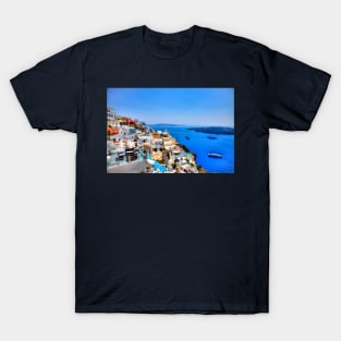 Santorini Caldera And Cruise Ships T-Shirt